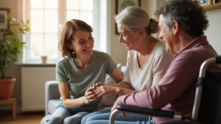 Family caring compassionately for a loved one with a disability at home